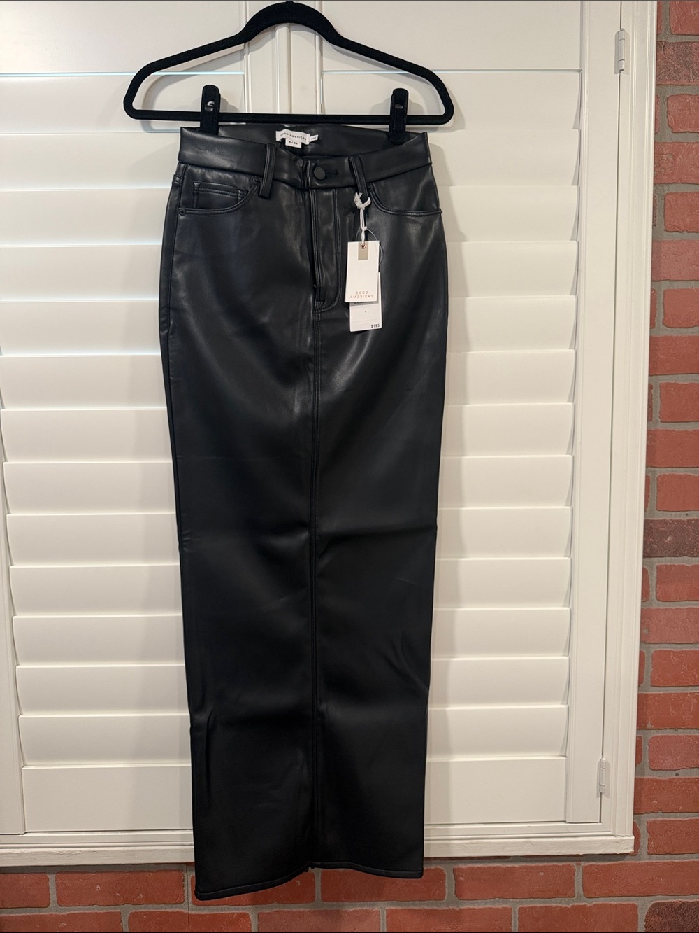 Good American Black Faux Leather Maxi Skirt